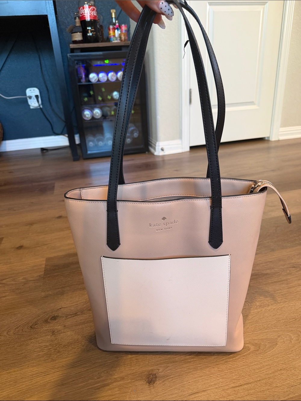 kate spade two-tone blush tote with black straps